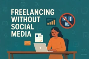 Illustration showing a freelancer working remotely without using social media in 2025