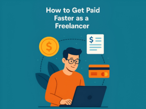 Freelancer using laptop with dollar icons representing fast payments in 2025