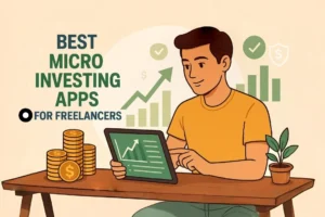 Illustration of a freelancer using micro investing apps to grow wealth in 2025