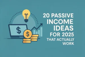 Illustration showing digital passive income ideas for 2025, including AI tools, online business, and investing