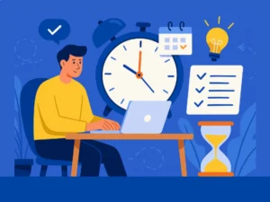 Digital illustration showing time management hacks for remote workers in 2025